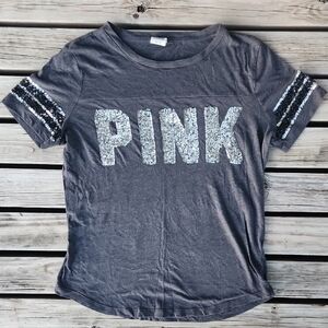 Gray Victoria's Secret Pink Sequin Medium T-Shirt Athletic